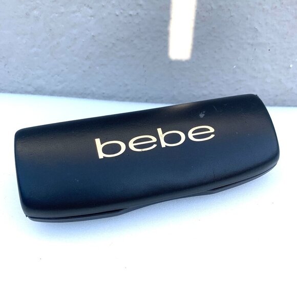BEBE Black Leather Clamshell Glasses Sunglasses Case With Gold Logo Slim Profile - Picture 1 of 4